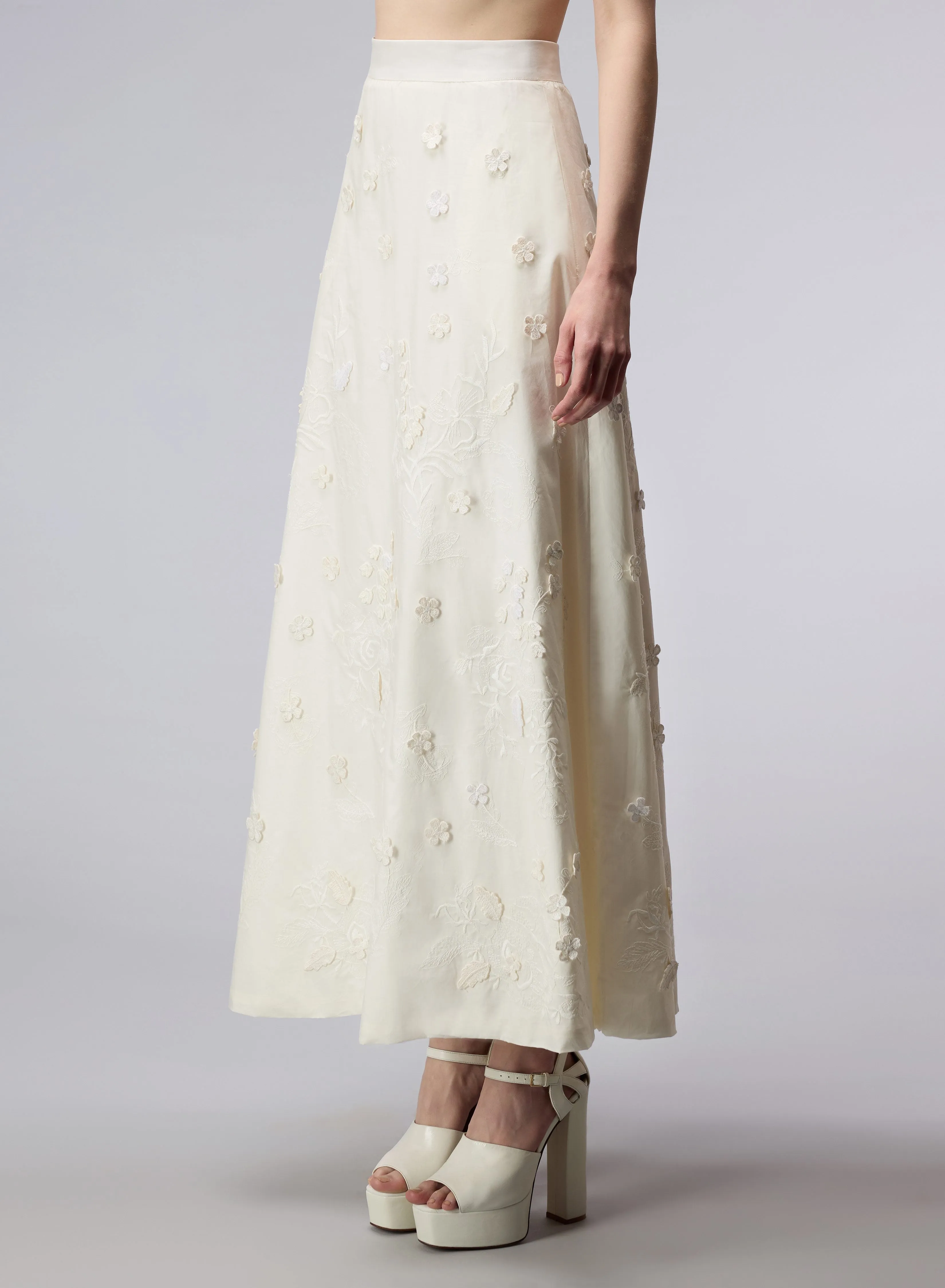 3D Embroidered Cotton Skirt