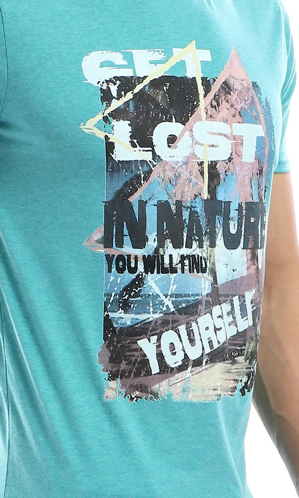 47652 Summer Random Printed Half Sleeves Teal Green T-shirt