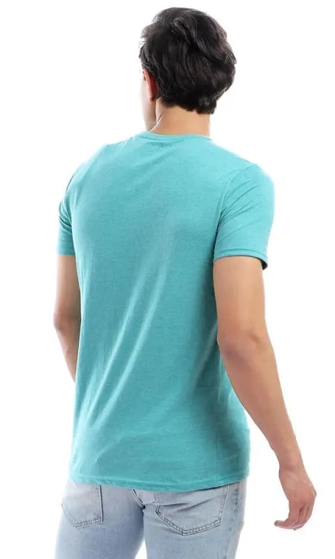 47652 Summer Random Printed Half Sleeves Teal Green T-shirt
