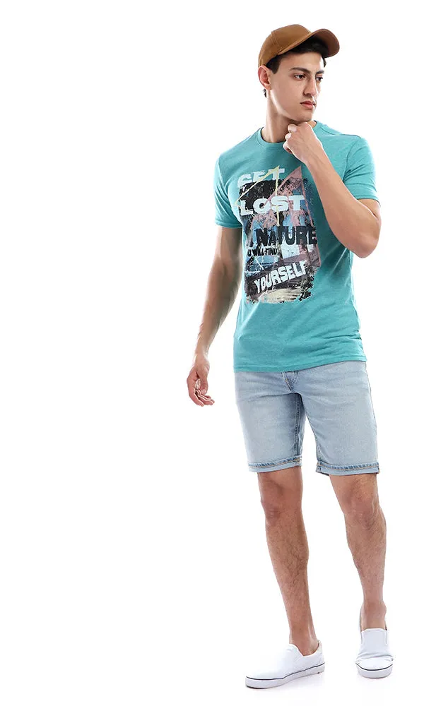 47652 Summer Random Printed Half Sleeves Teal Green T-shirt