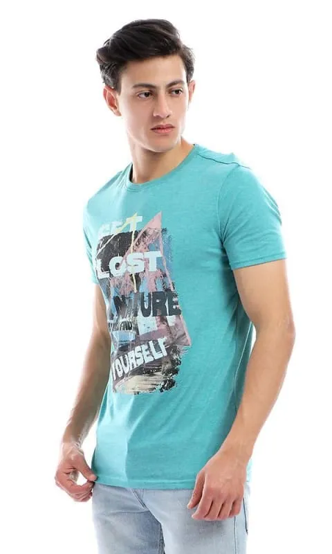 47652 Summer Random Printed Half Sleeves Teal Green T-shirt