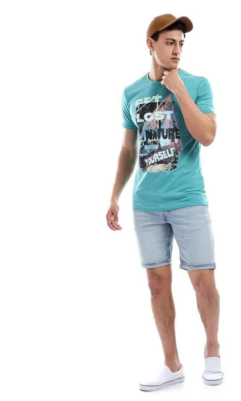 47652 Summer Random Printed Half Sleeves Teal Green T-shirt