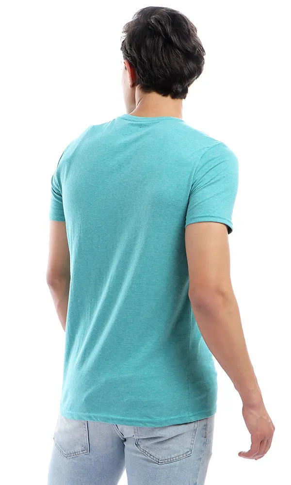 47652 Summer Random Printed Half Sleeves Teal Green T-shirt