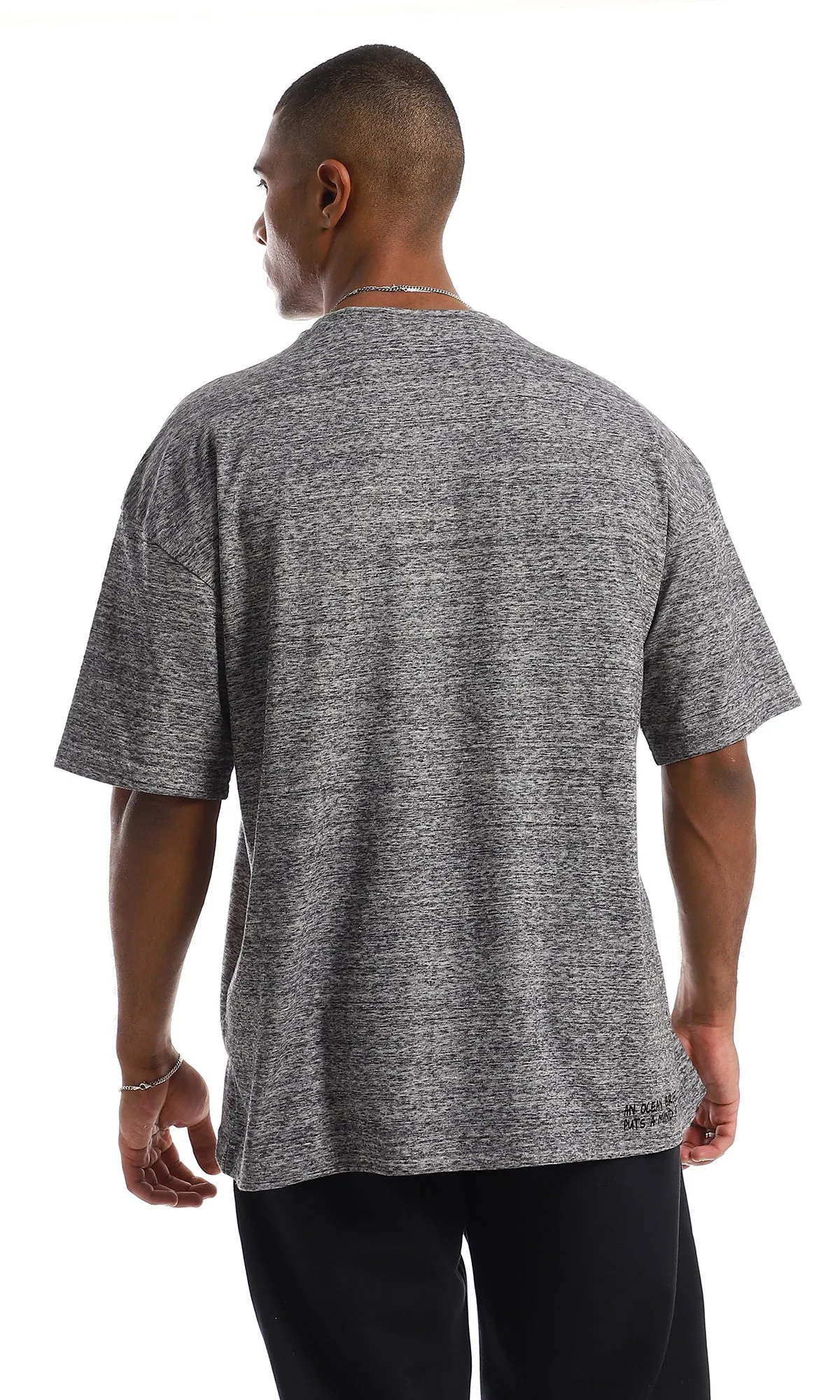 97427 Printed & Heather Cotton Regular Fit T-Shirt - Grey