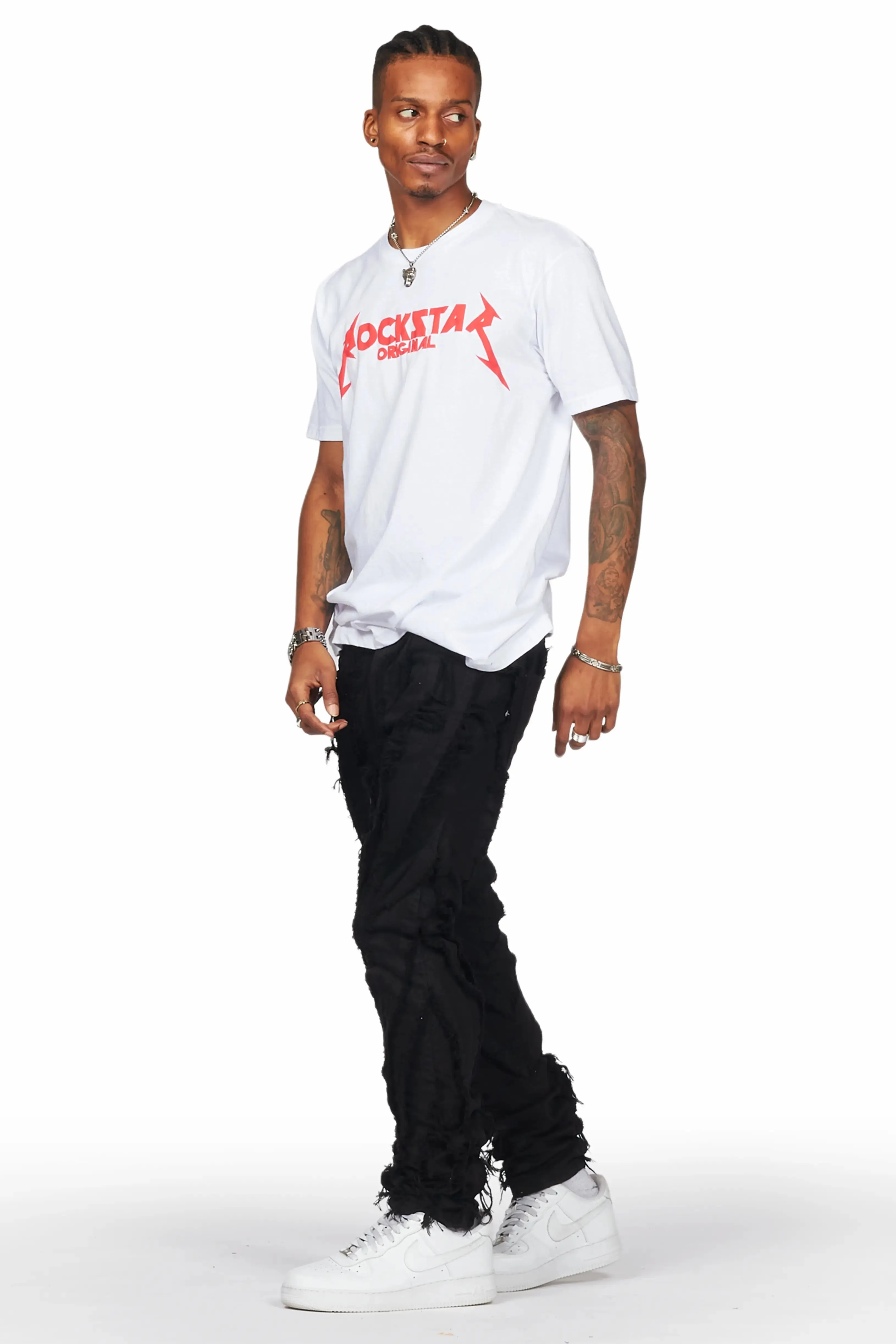 Achilles Black Raw Edge Skinny Fit Jean