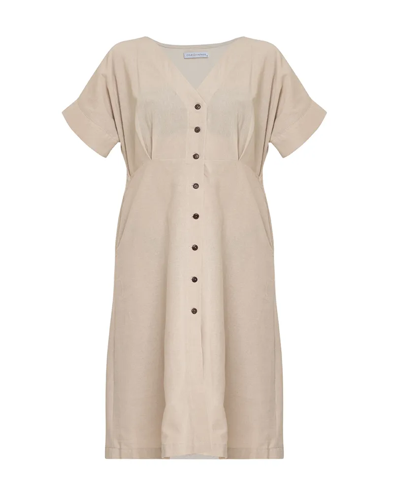 Alena Button Down Linen Short Dress