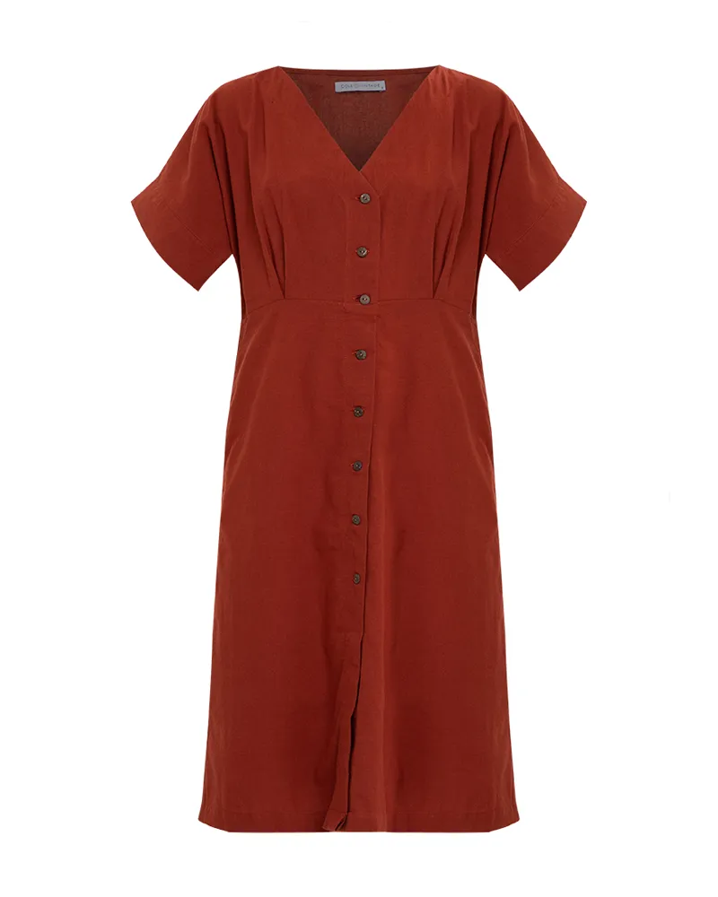 Alena Button Down Linen Short Dress