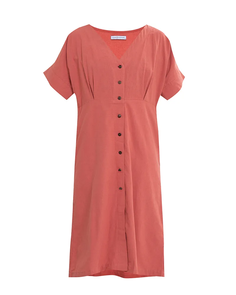 Alena Button Down Linen Short Dress