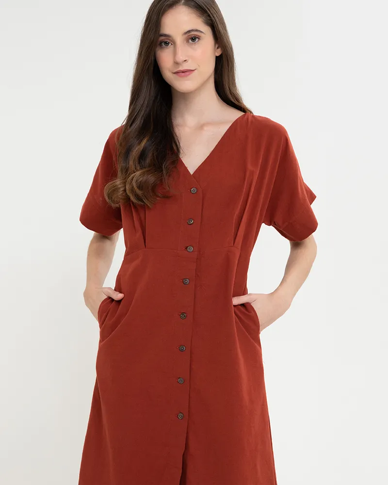Alena Button Down Linen Short Dress
