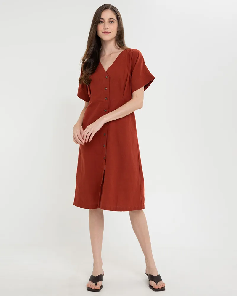 Alena Button Down Linen Short Dress