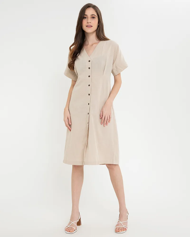 Alena Button Down Linen Short Dress