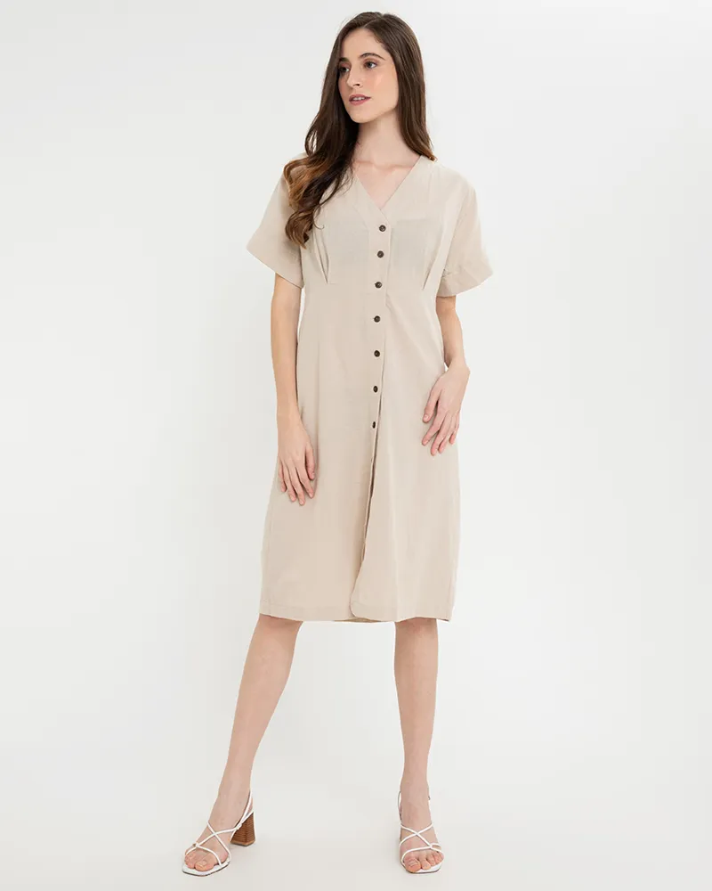 Alena Button Down Linen Short Dress