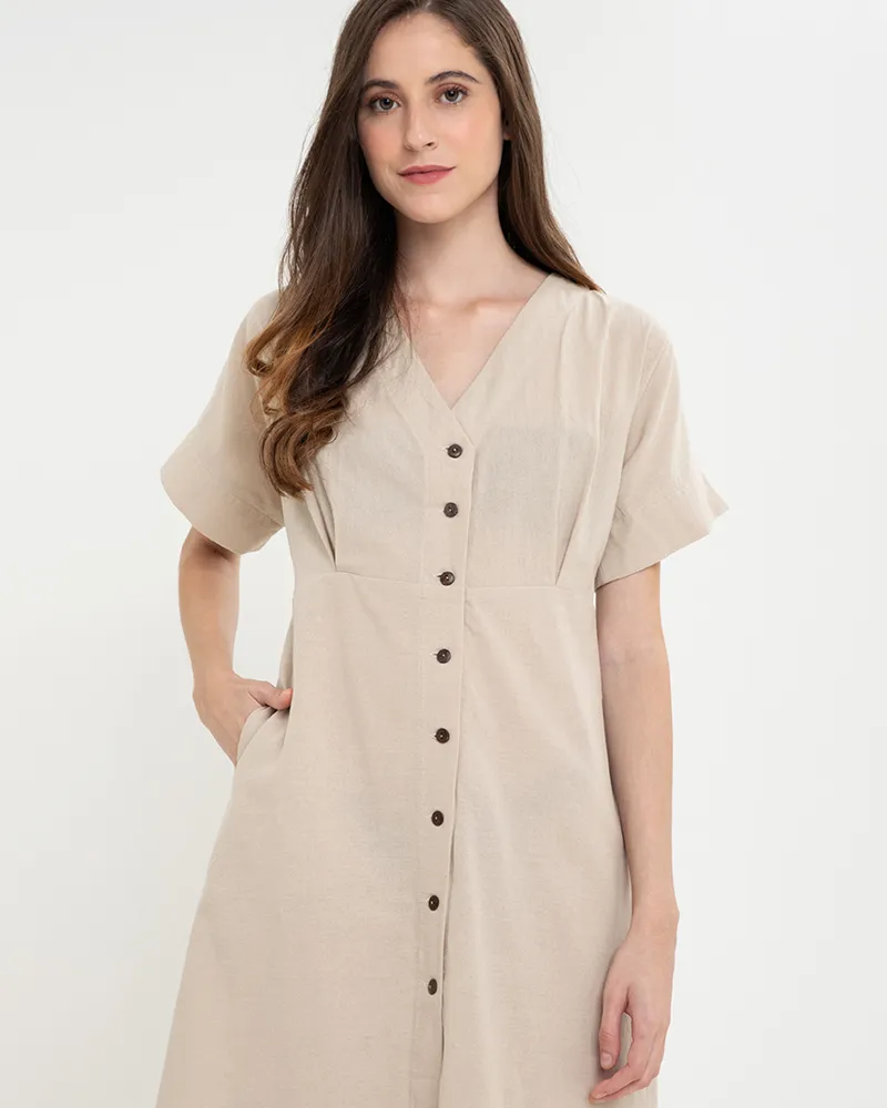 Alena Button Down Linen Short Dress