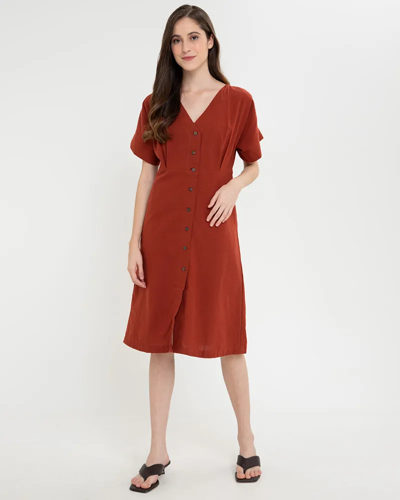 Alena Button Down Linen Short Dress
