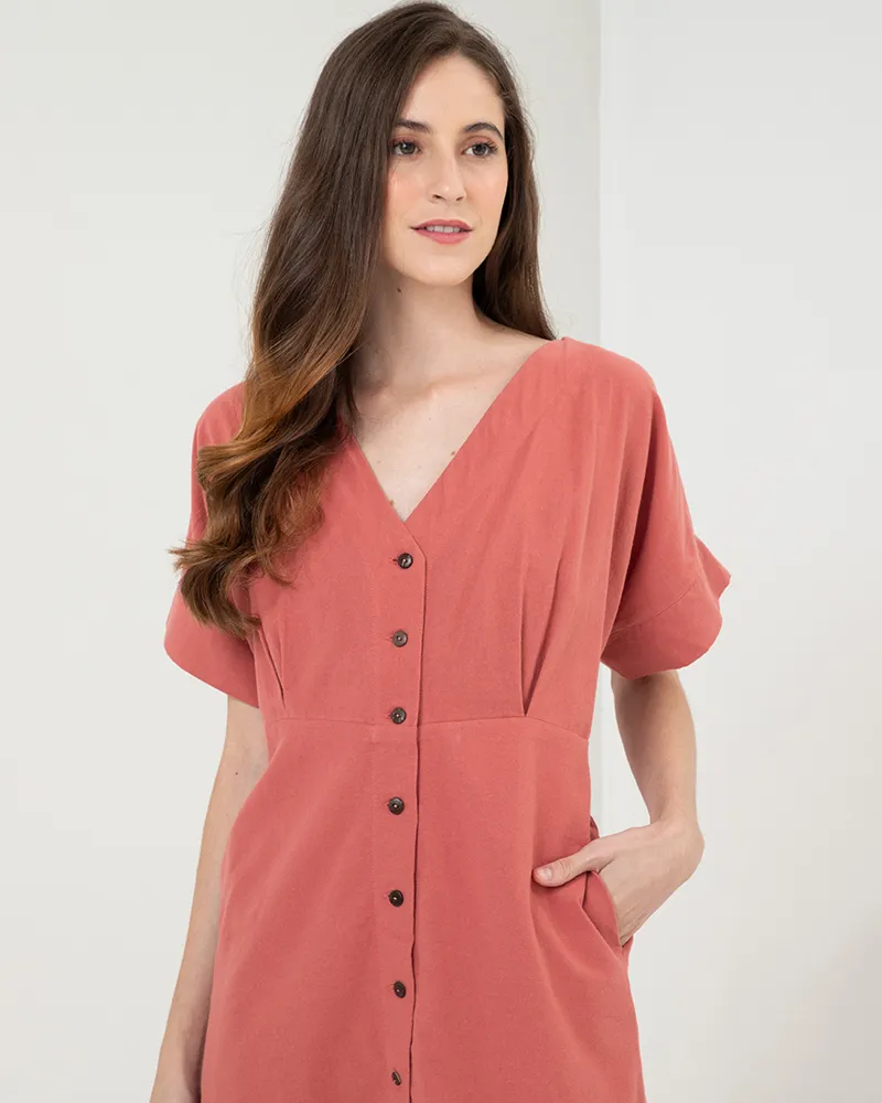 Alena Button Down Linen Short Dress