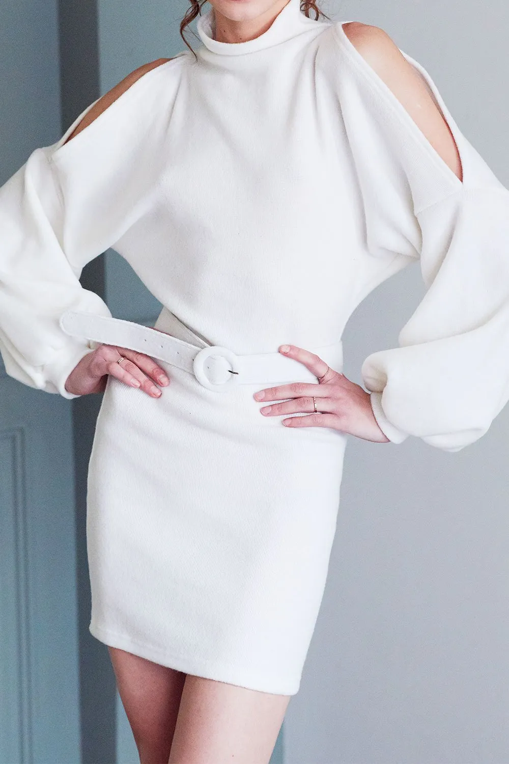 Allison Cold Shoulder Sweat Dress w/Belt