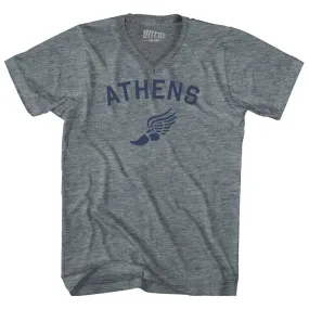 Athens Running Track Winged Foot Tri-Blend V-neck Womens Junior Cut T-shirt
