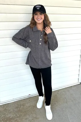 AZLEE Collard Button Down - Charcoal