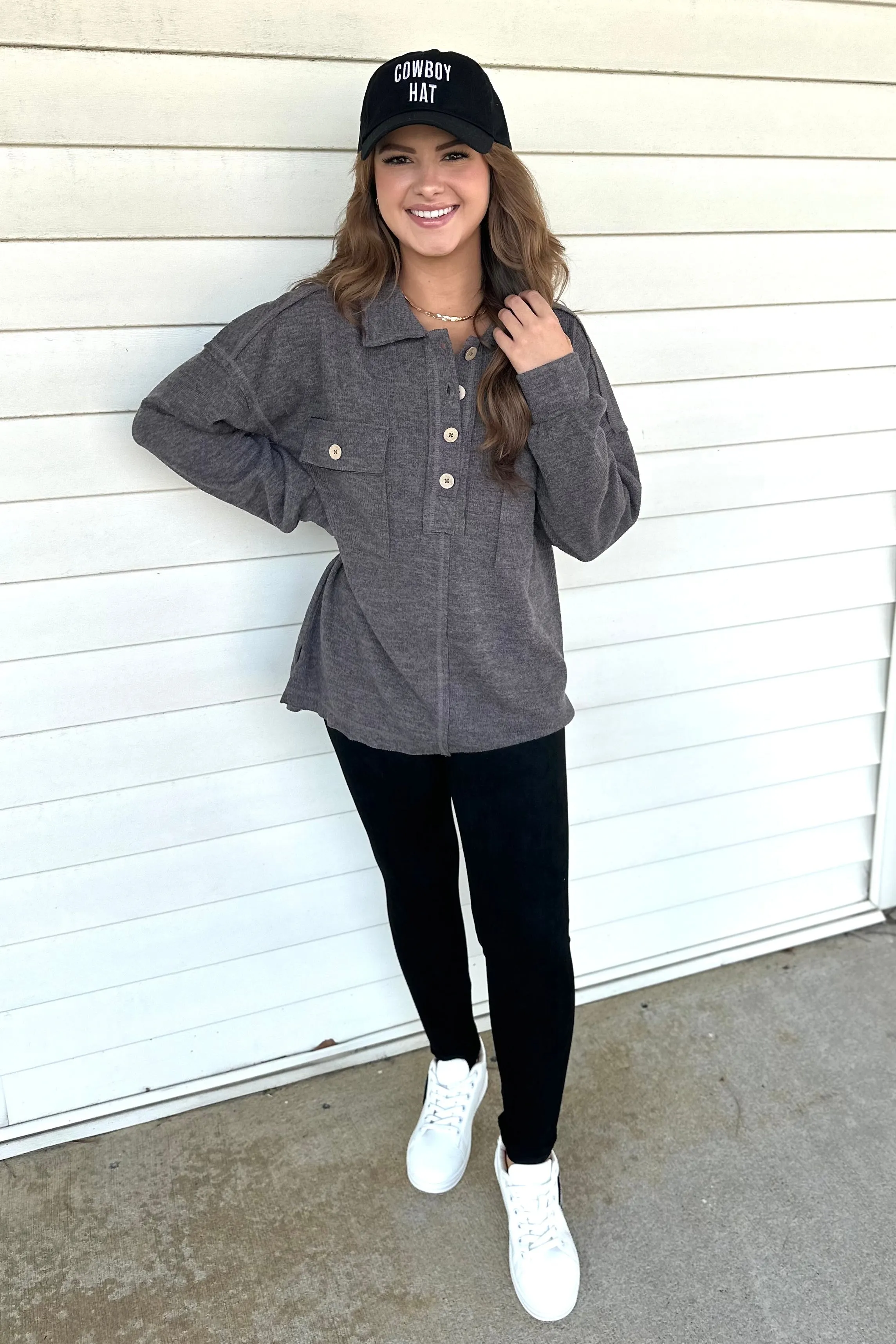 AZLEE Collard Button Down - Charcoal