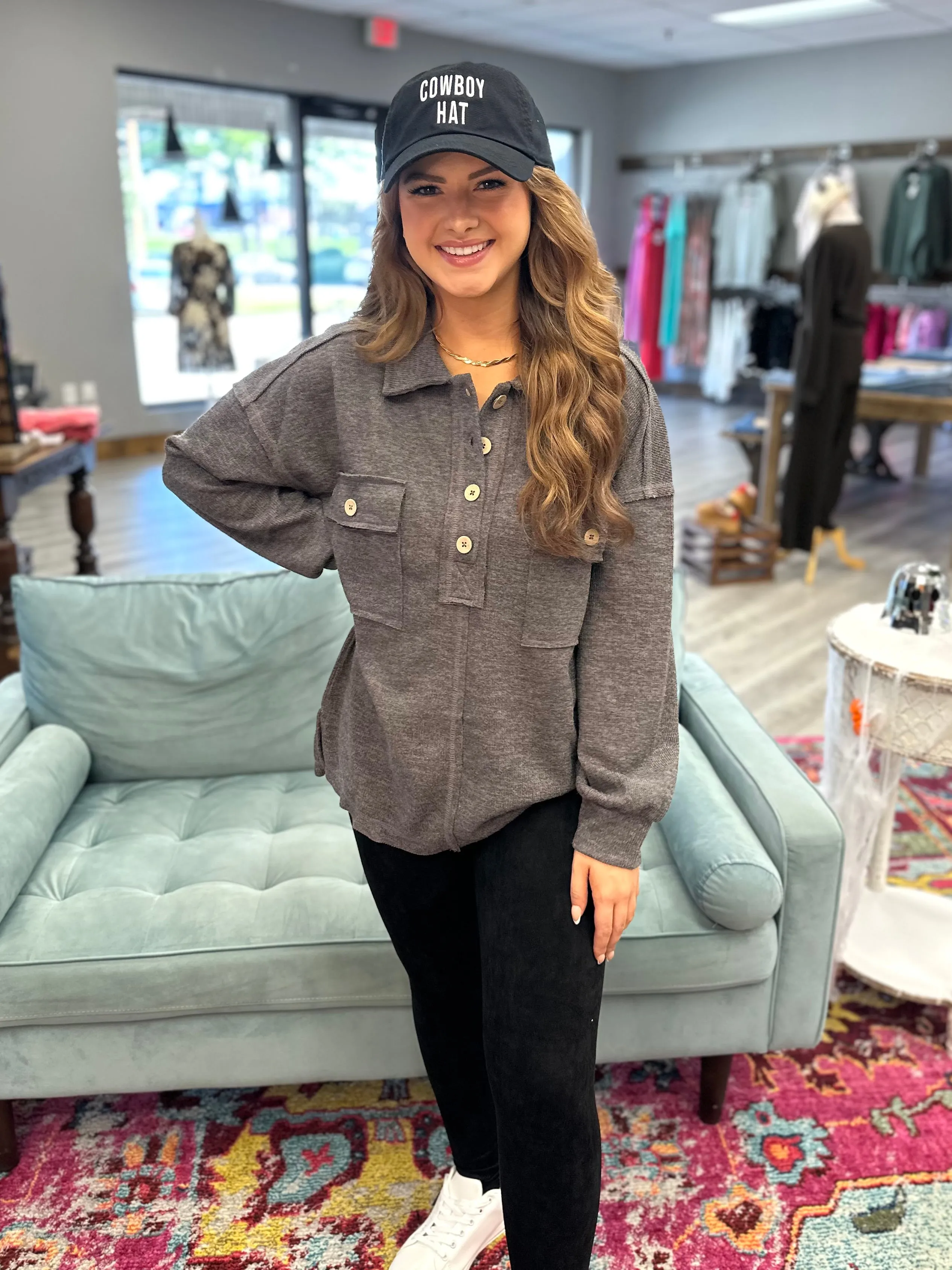 AZLEE Collard Button Down - Charcoal