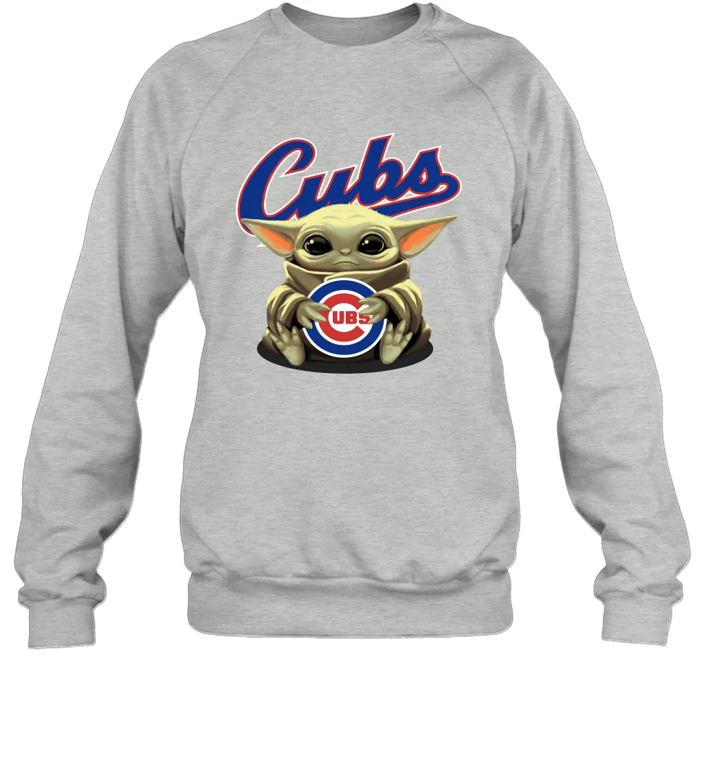 Baby Yoda Hugs Loves The Chicago Cubs Baseball Adult Sweatshirt
