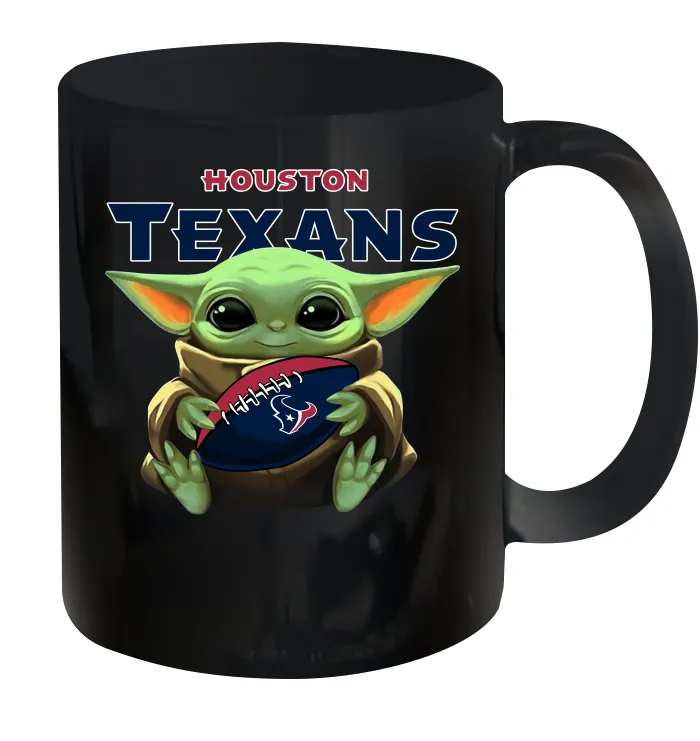Baby Yoda Loves The Houston Texans Star Wars Baby Yoda Hugs Texans NFL Ceramic Mug 11oz