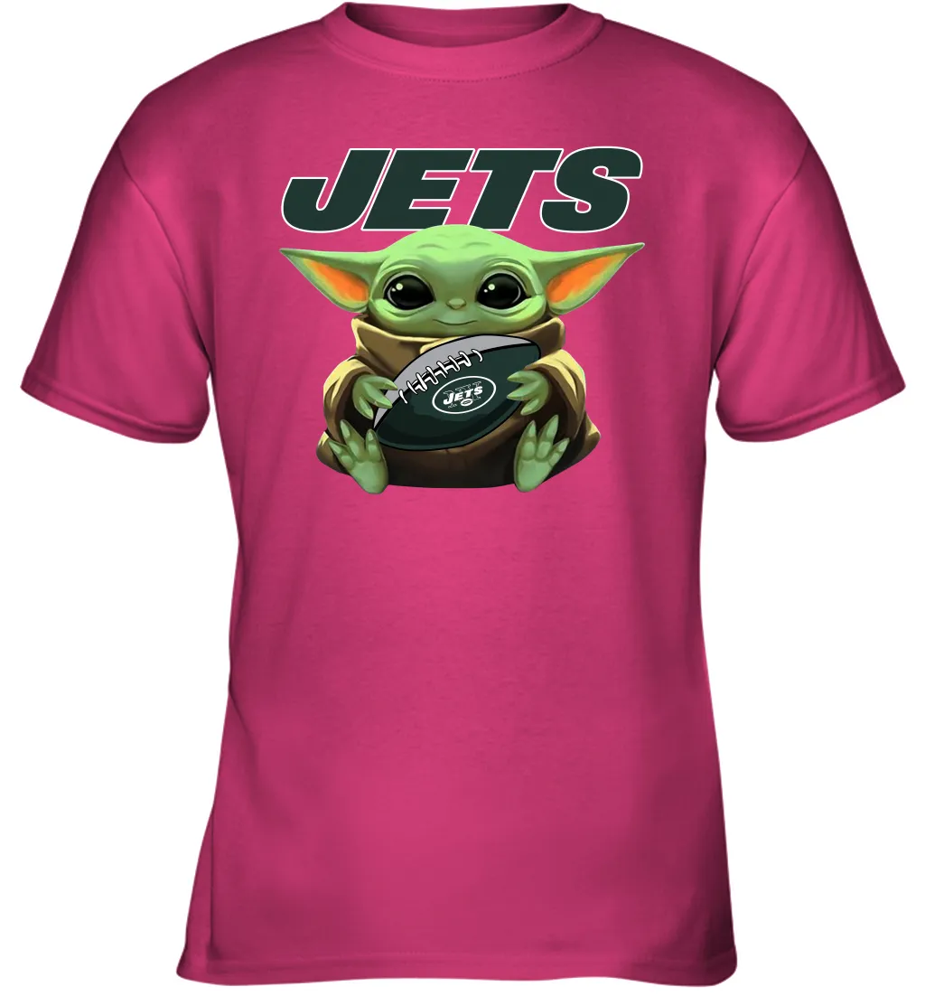Baby Yoda Loves The New York Jets Star Wars Baby Yoda Hugs Jets NFL Youth T-Shirt