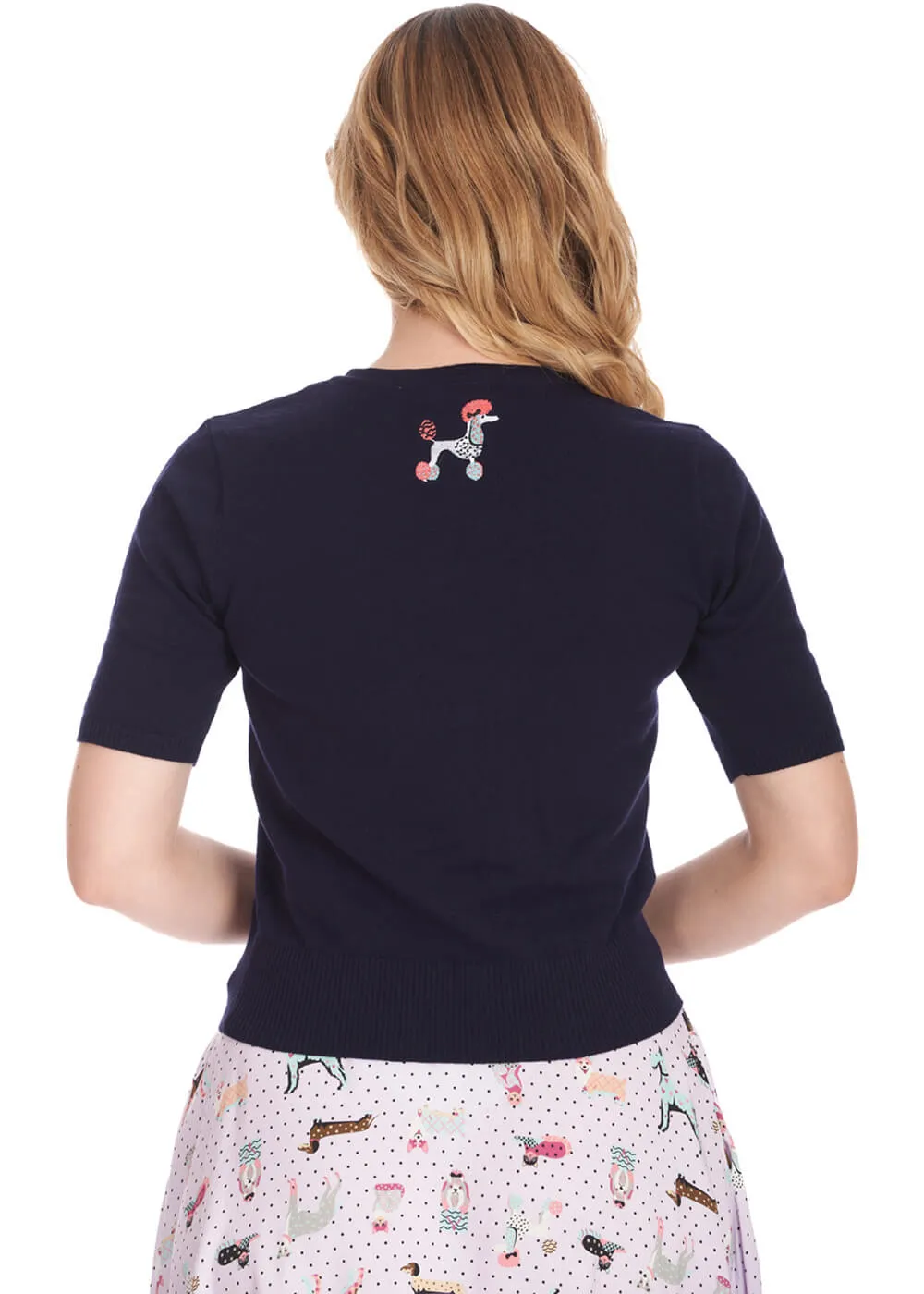 Banned Kissing Poodles 40's Cardigan Navy Blue