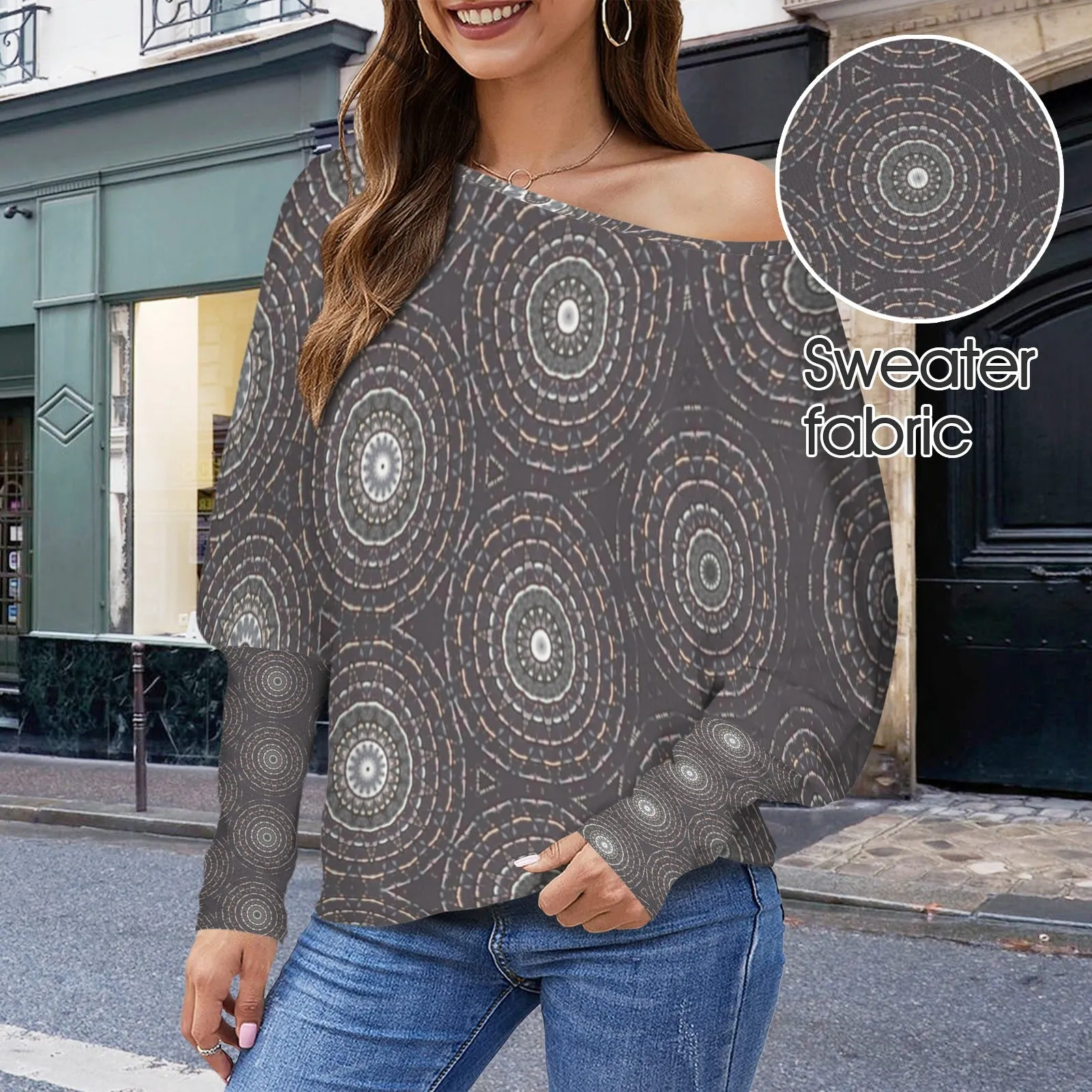 Batwing Long Sleeve Sweater Art Deco Gray Tile