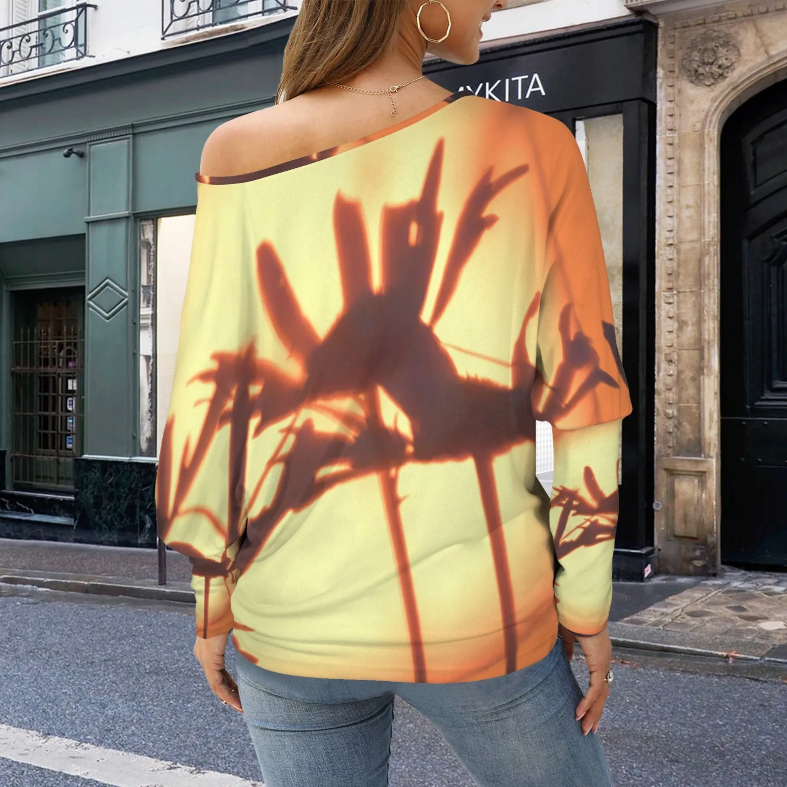 Batwing Long Sleeve Sweater Asters at Sunset