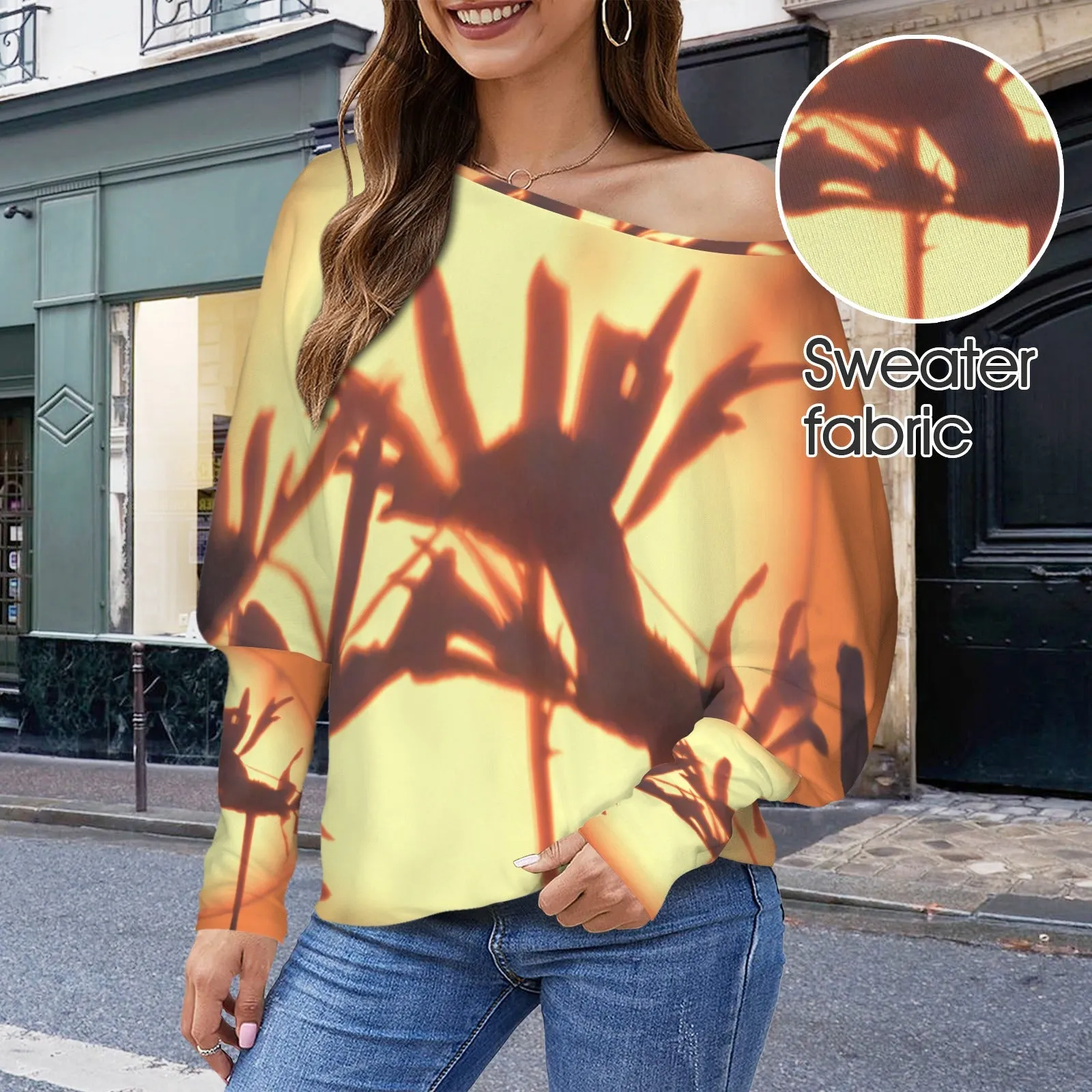 Batwing Long Sleeve Sweater Asters at Sunset