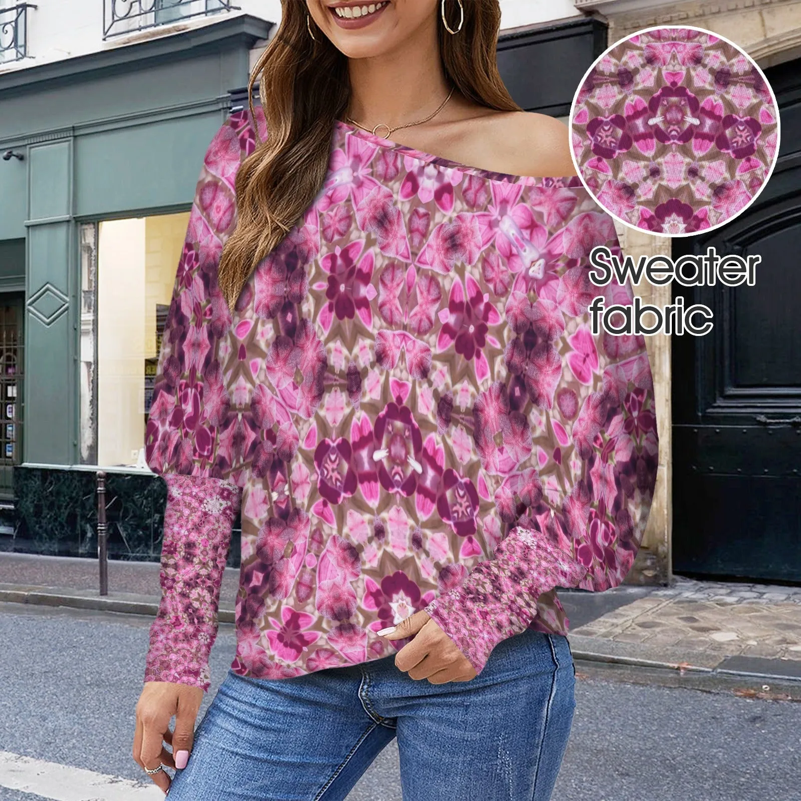 Batwing Long Sleeve Sweater Milkweed Abstract