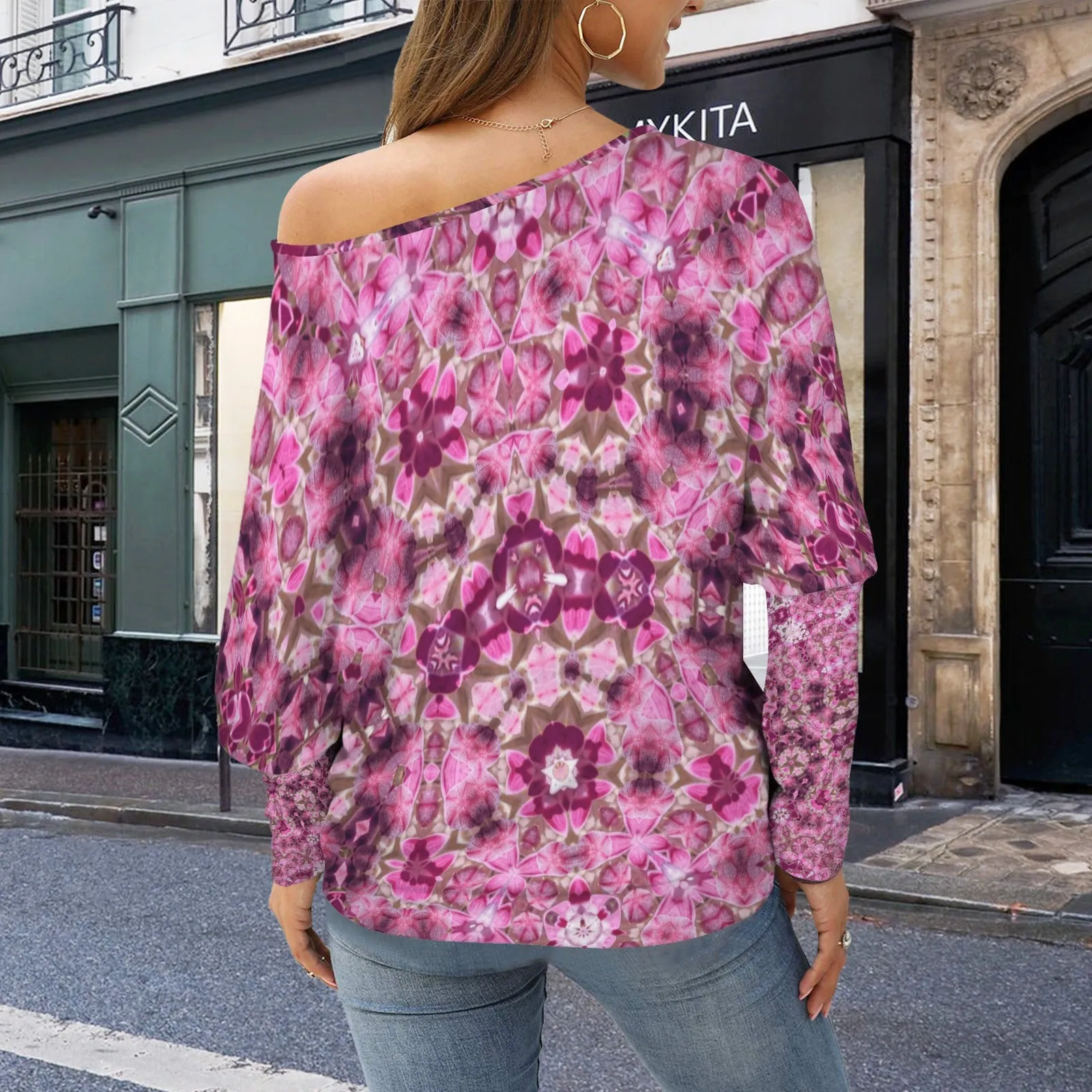 Batwing Long Sleeve Sweater Milkweed Abstract