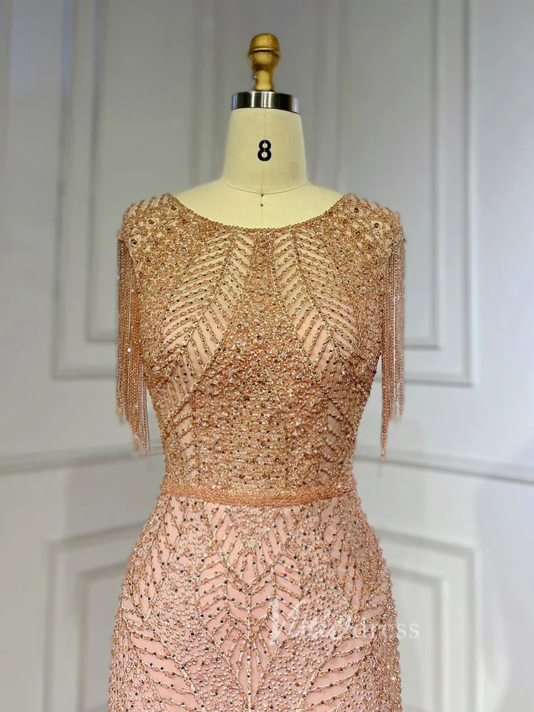Beaded Pink Lace Mermaid Prom Dresses Red Pageant Dresses 20023