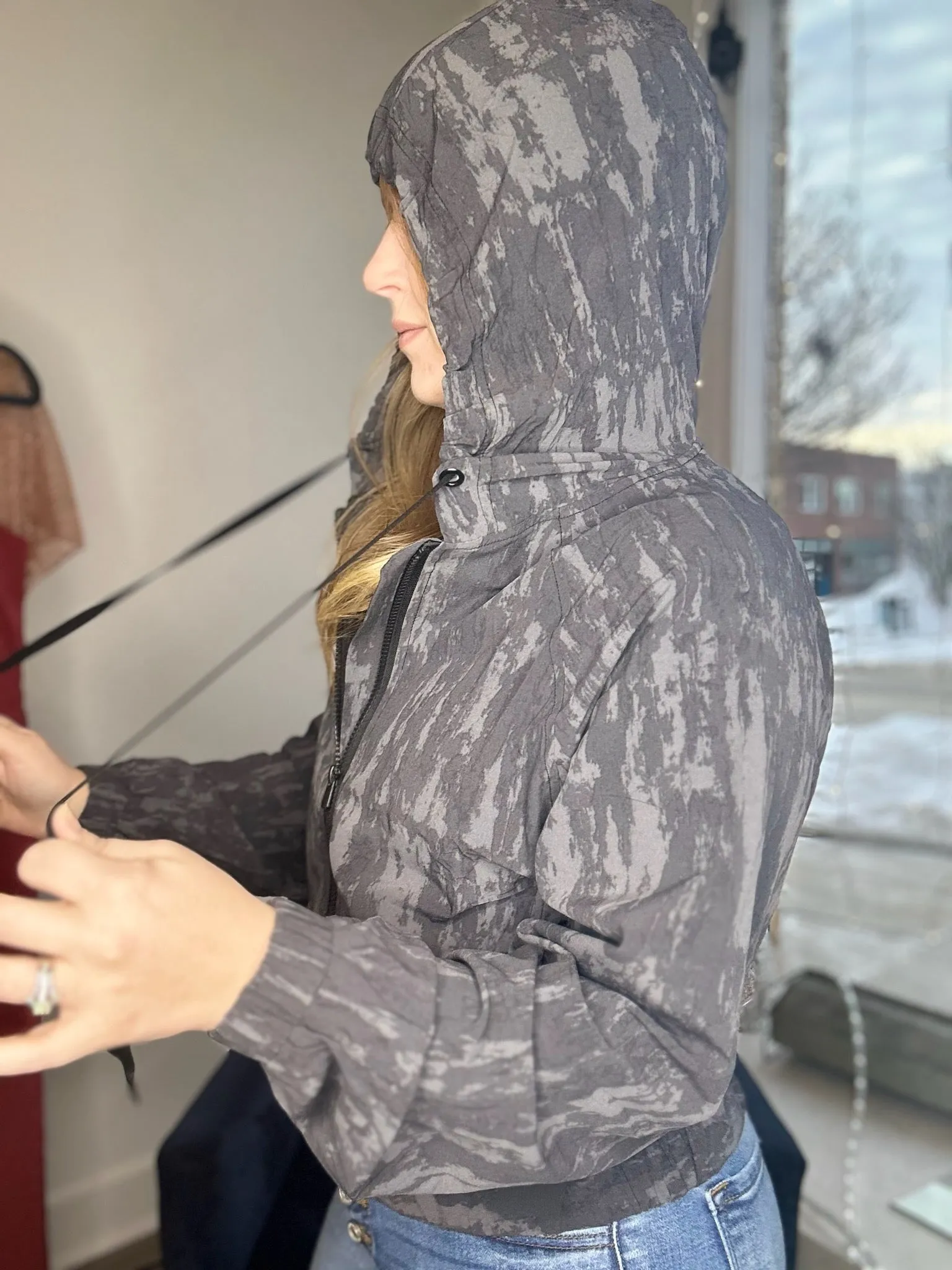 Black Print Hooded Jacket