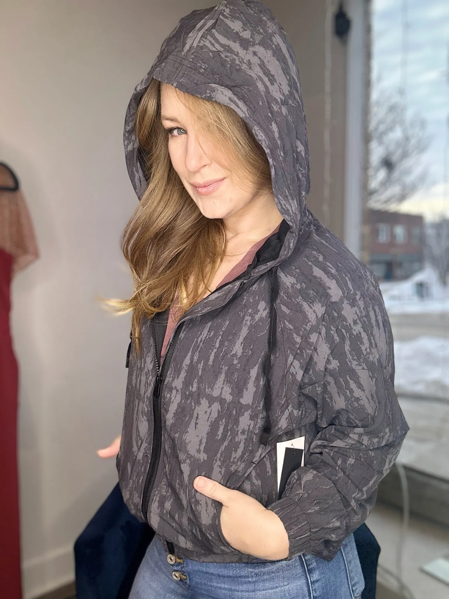 Black Print Hooded Jacket