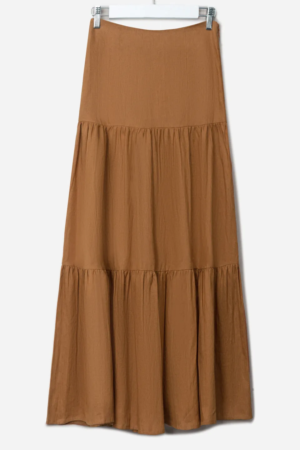 Blazing Nutmeg Tiered Linen Midi Skirt