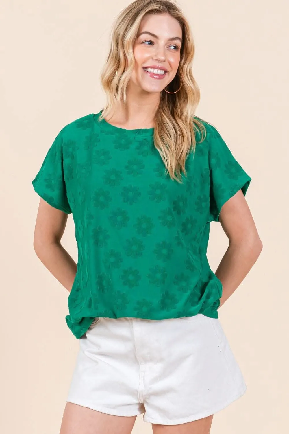 BOMBOM floral texture tee, short sleeve