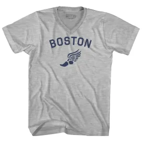Boston Running Track Winged Foot Adult Cotton V-neck T-shirt