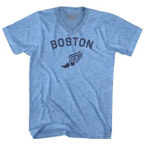 Boston Running Track Winged Foot Adult Tri-Blend V-neck T-shirt