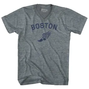 Boston Running Track Winged Foot Tri-Blend V-neck Womens Junior Cut T-shirt