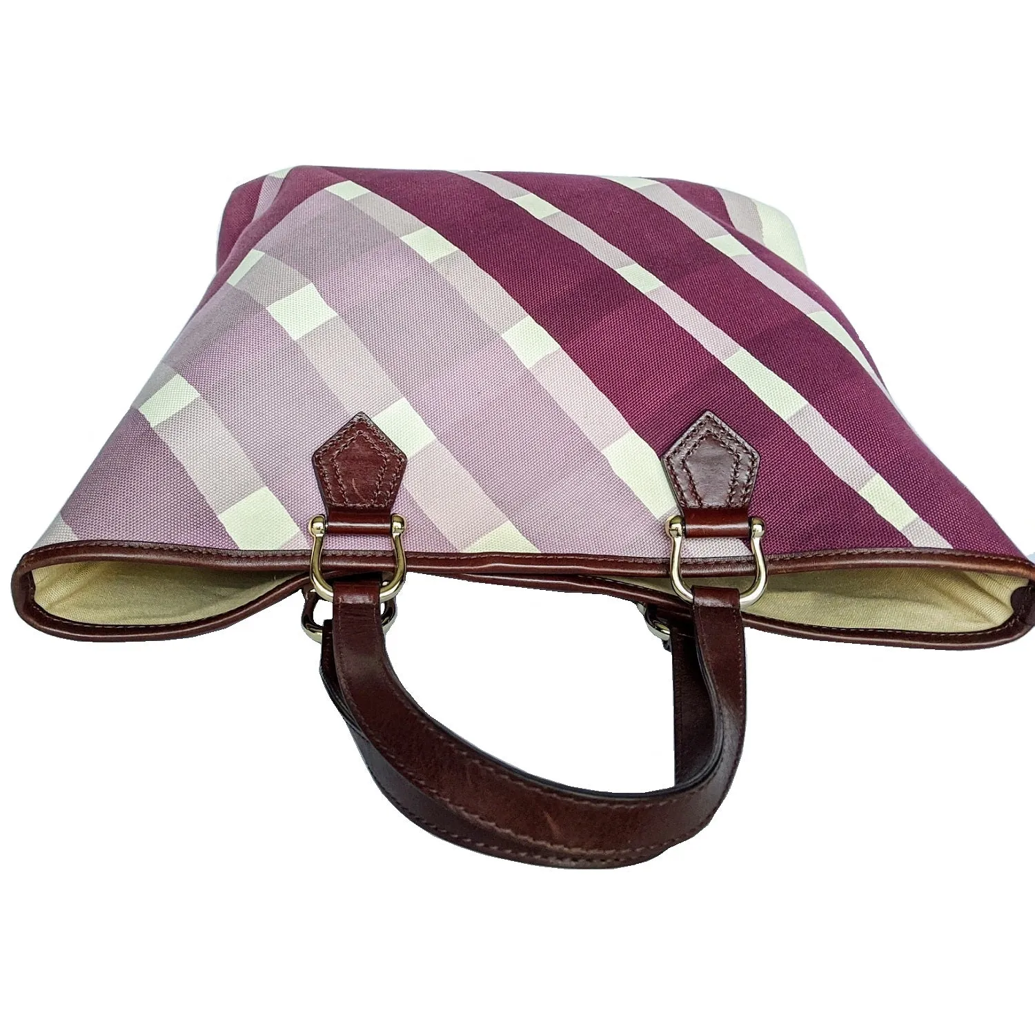 Burberry Canvas Purple Check Print Tote