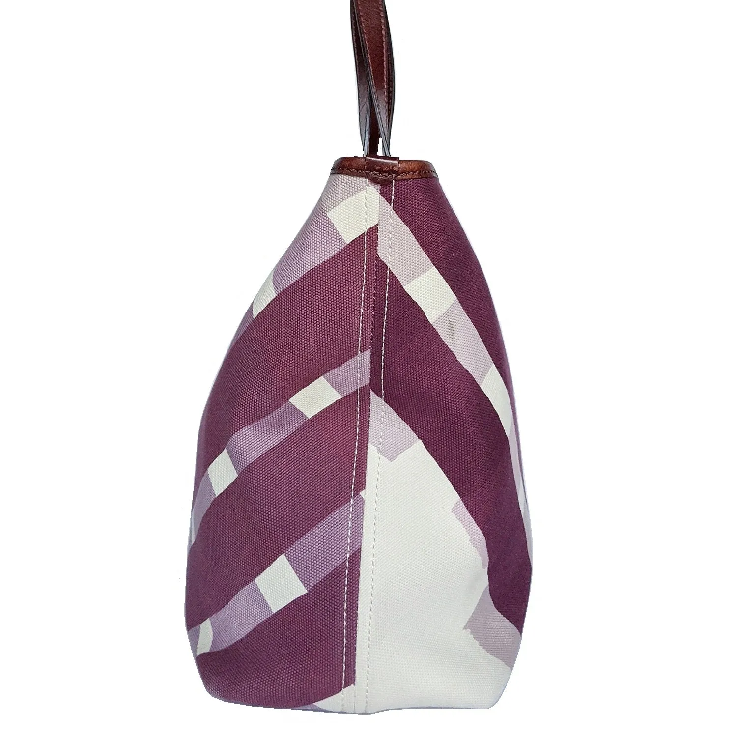 Burberry Canvas Purple Check Print Tote