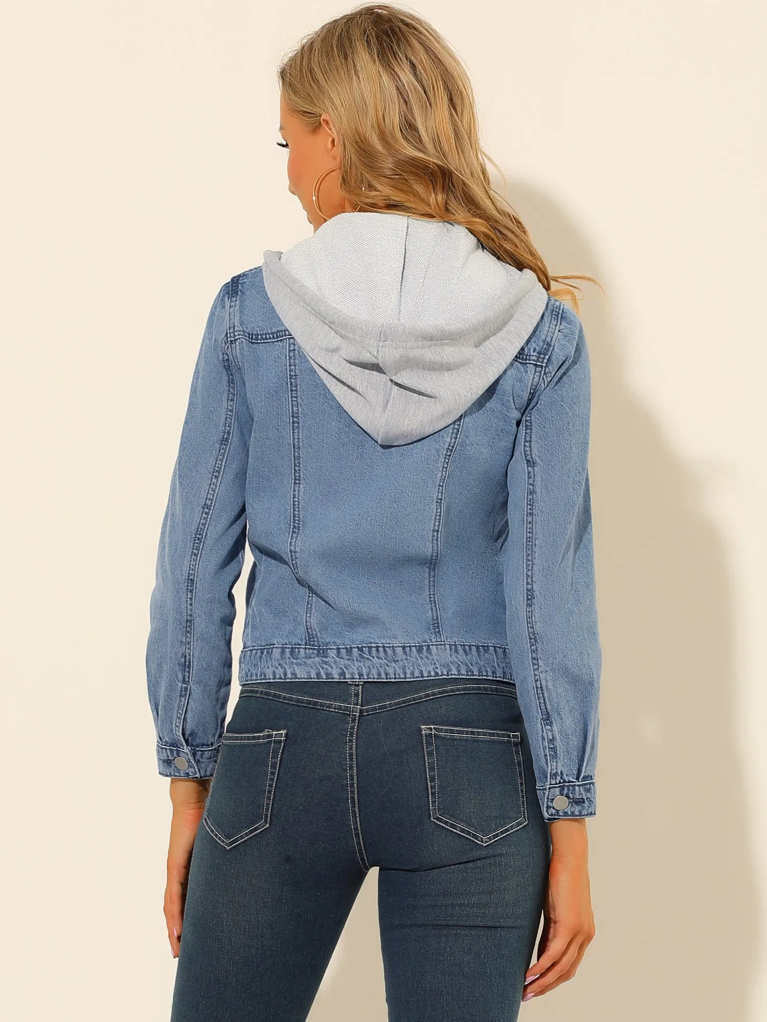Button Up Drawstring Detachable Hoodie Denim Jackets