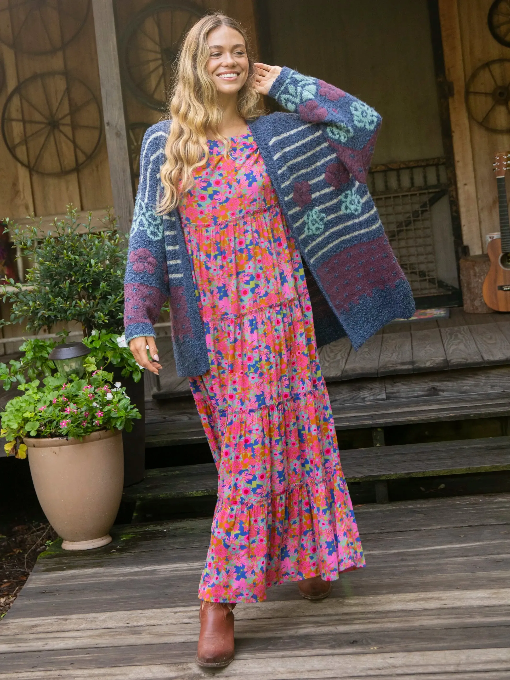Calla Jacquard Cardigan Sweater - Indigo