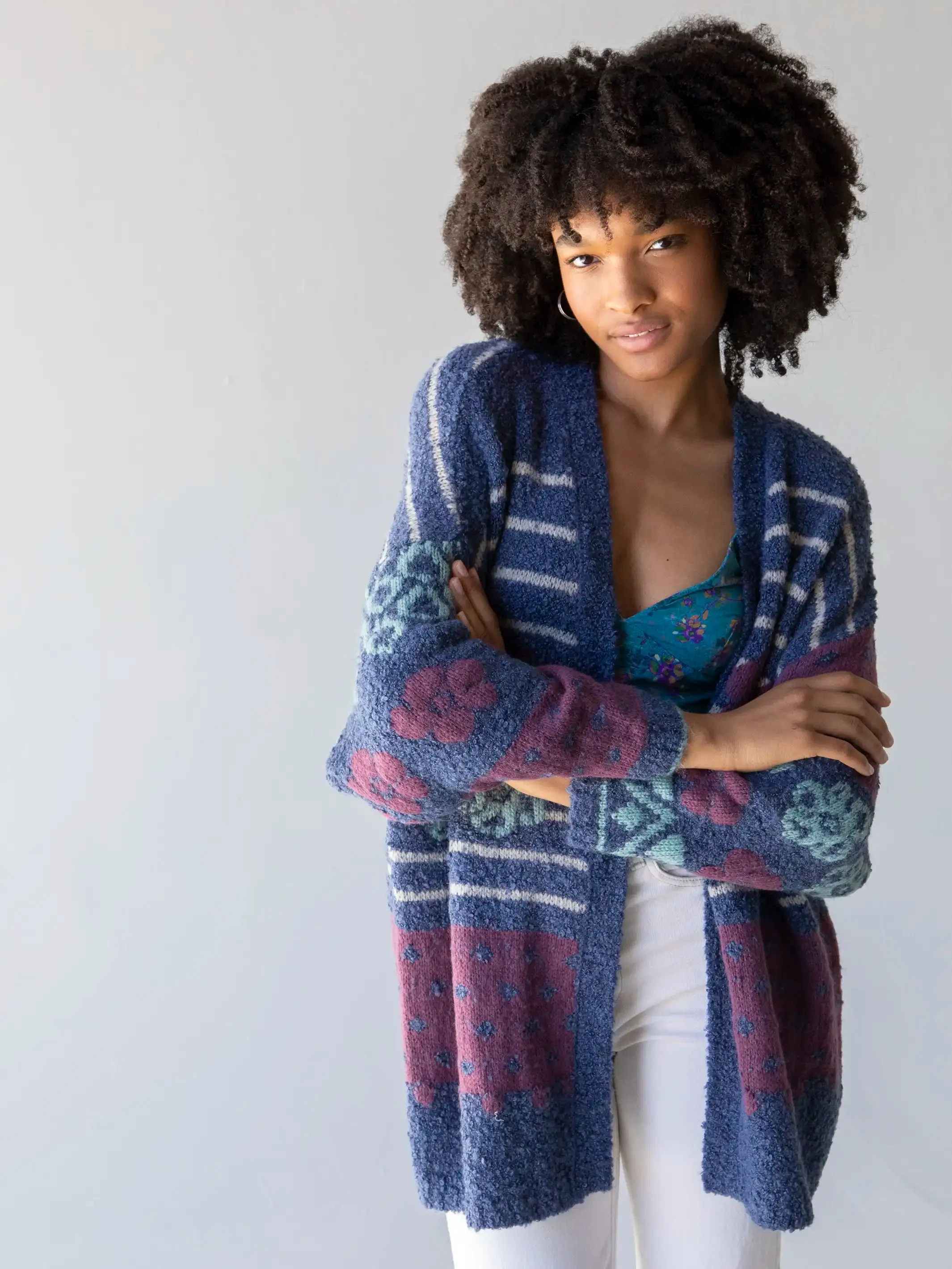 Calla Jacquard Cardigan Sweater - Indigo