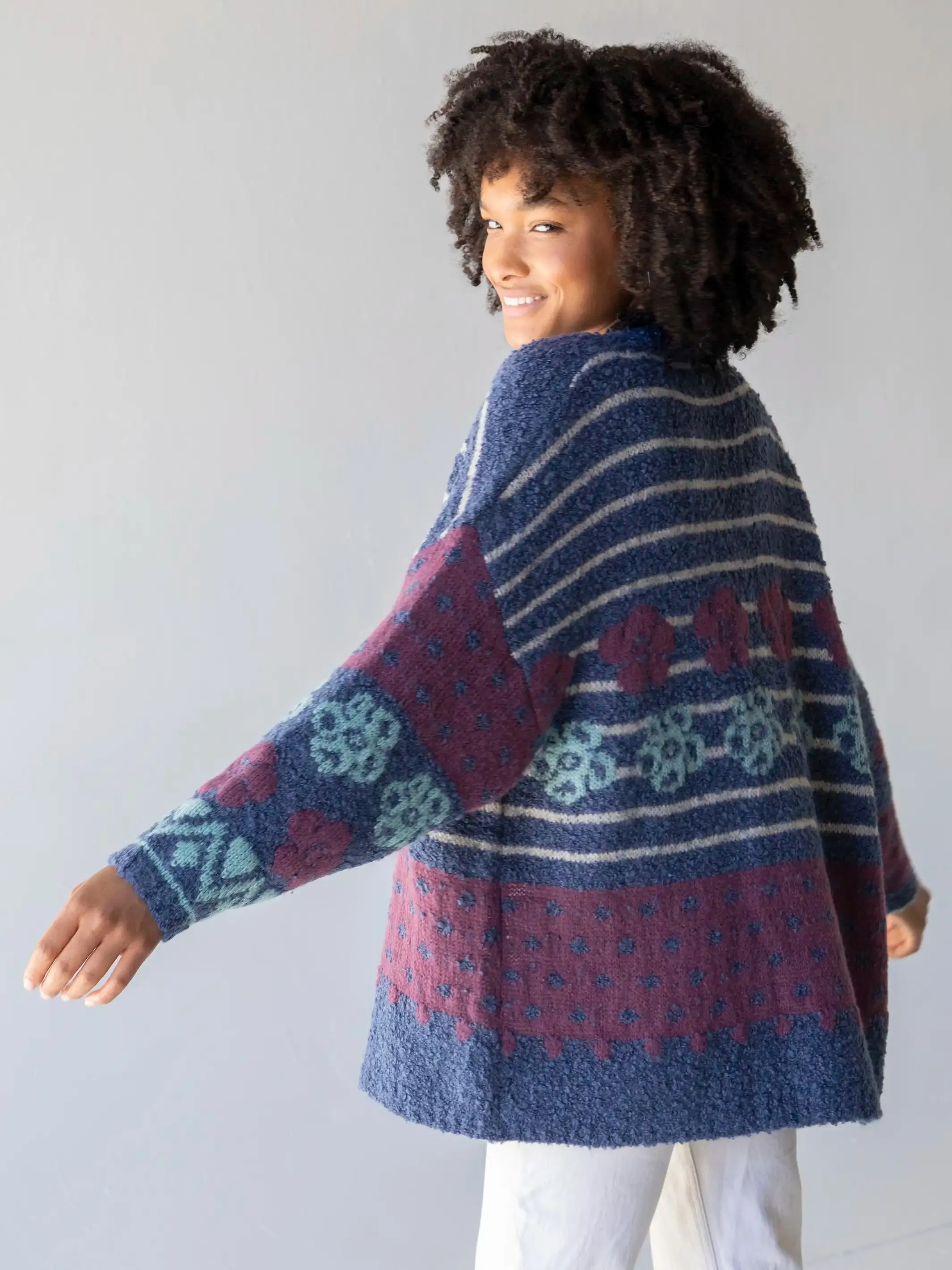 Calla Jacquard Cardigan Sweater - Indigo