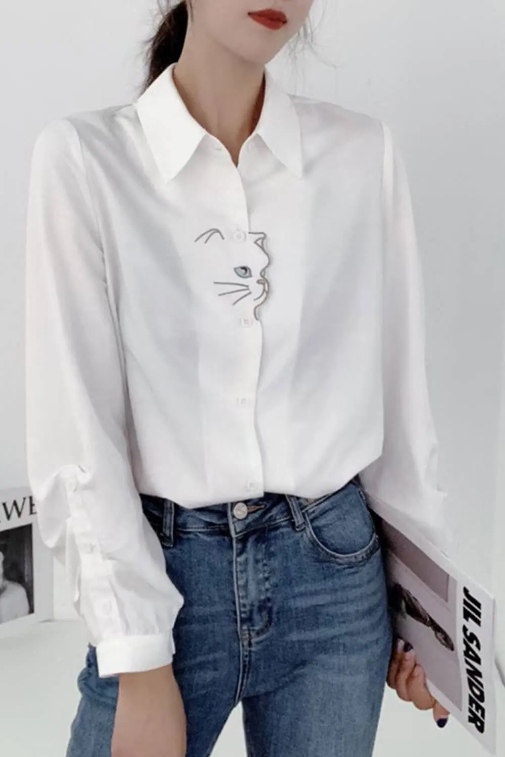 Cat Muzzle White Aesthetic Blouse