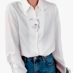 Cat Muzzle White Aesthetic Blouse