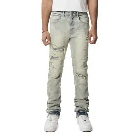 Crinkle Effect Straight Jeans - Industrial Blue